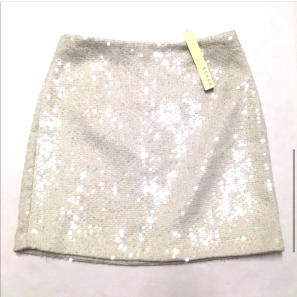 NEW Kenar Milly Opal Sequin Mini Skirt Lined Zip Up Women’s Size 6 Sparkly nwot